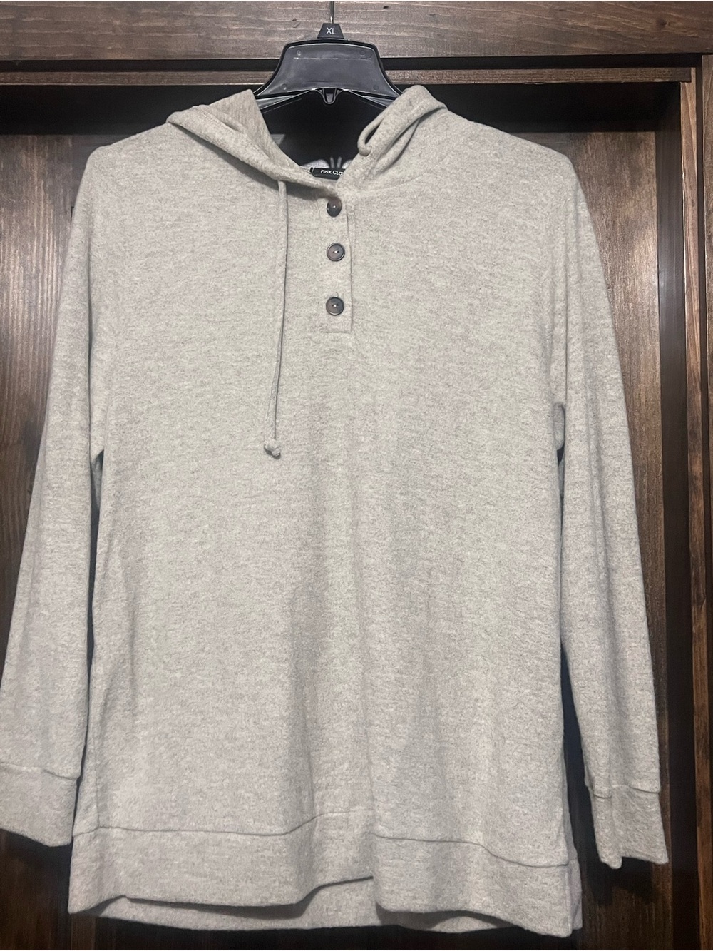 Pink Clover Heather Cream Hooded Henley Sweater